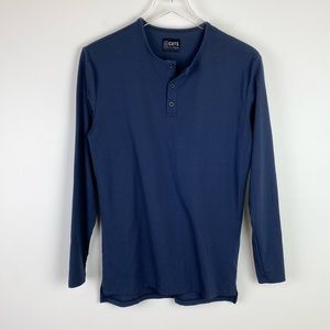 Cuts Navy Split Hem Henley Long Sleeve Shirt Medium